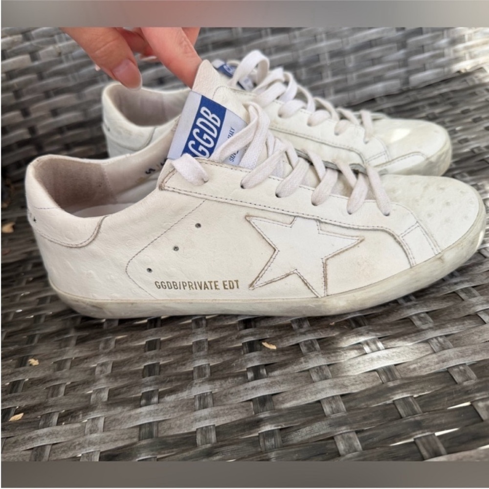 SOLD!! Golden Goose White Sneakers with Blue Accents